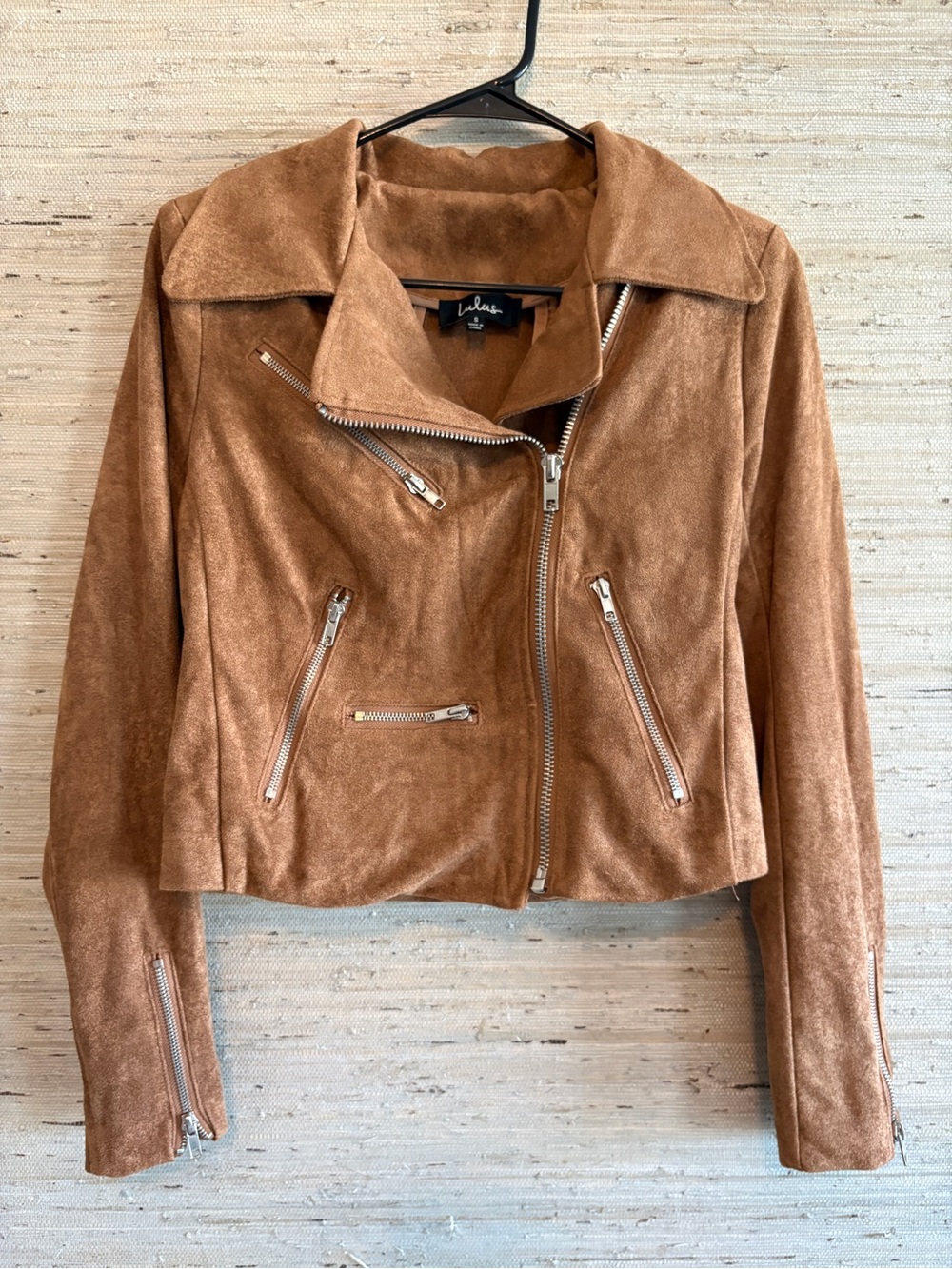 Lulu's Camel Suede Moto Jacket with Silver Zippers